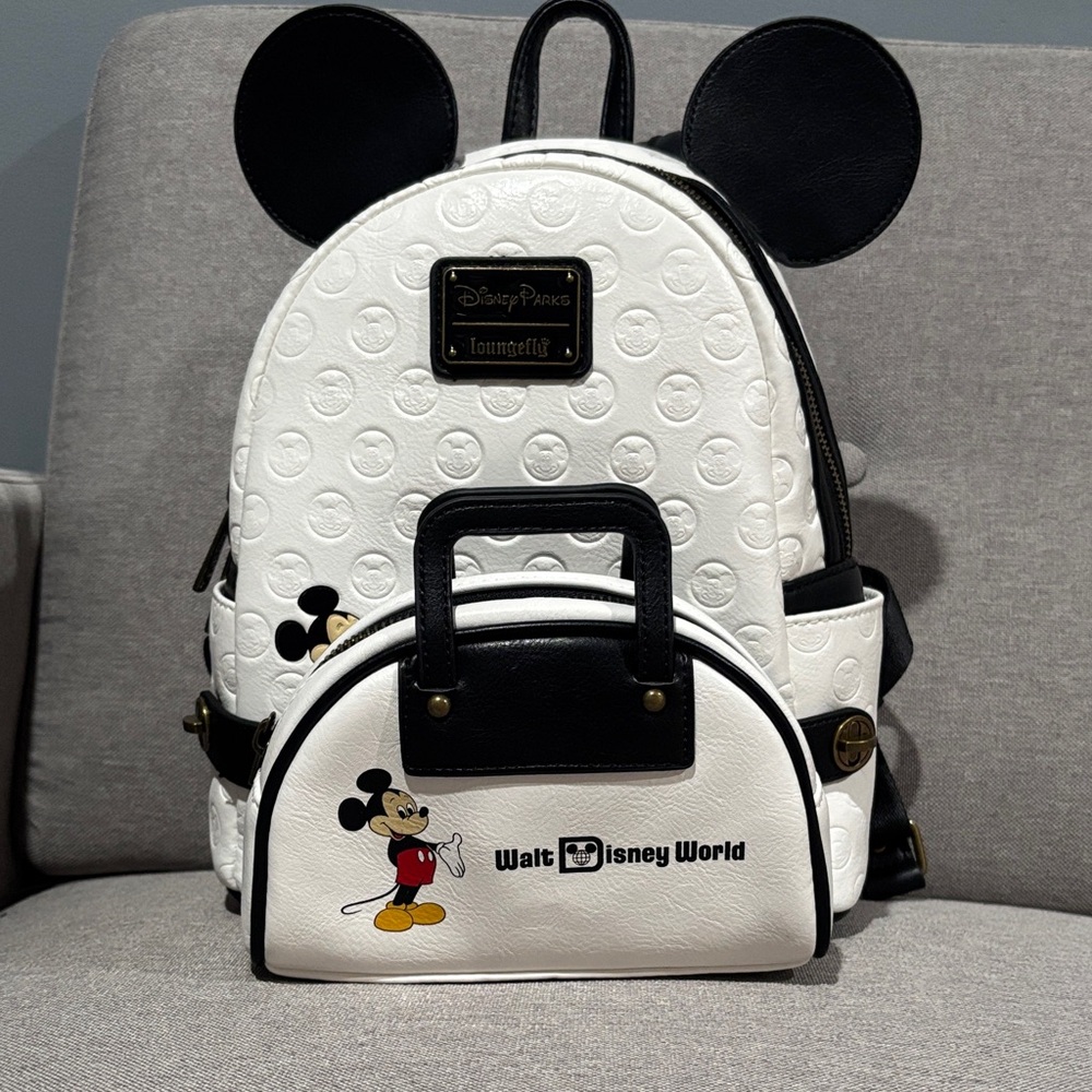 Loungefly White & Black Mickey Mouse Mini Backpack